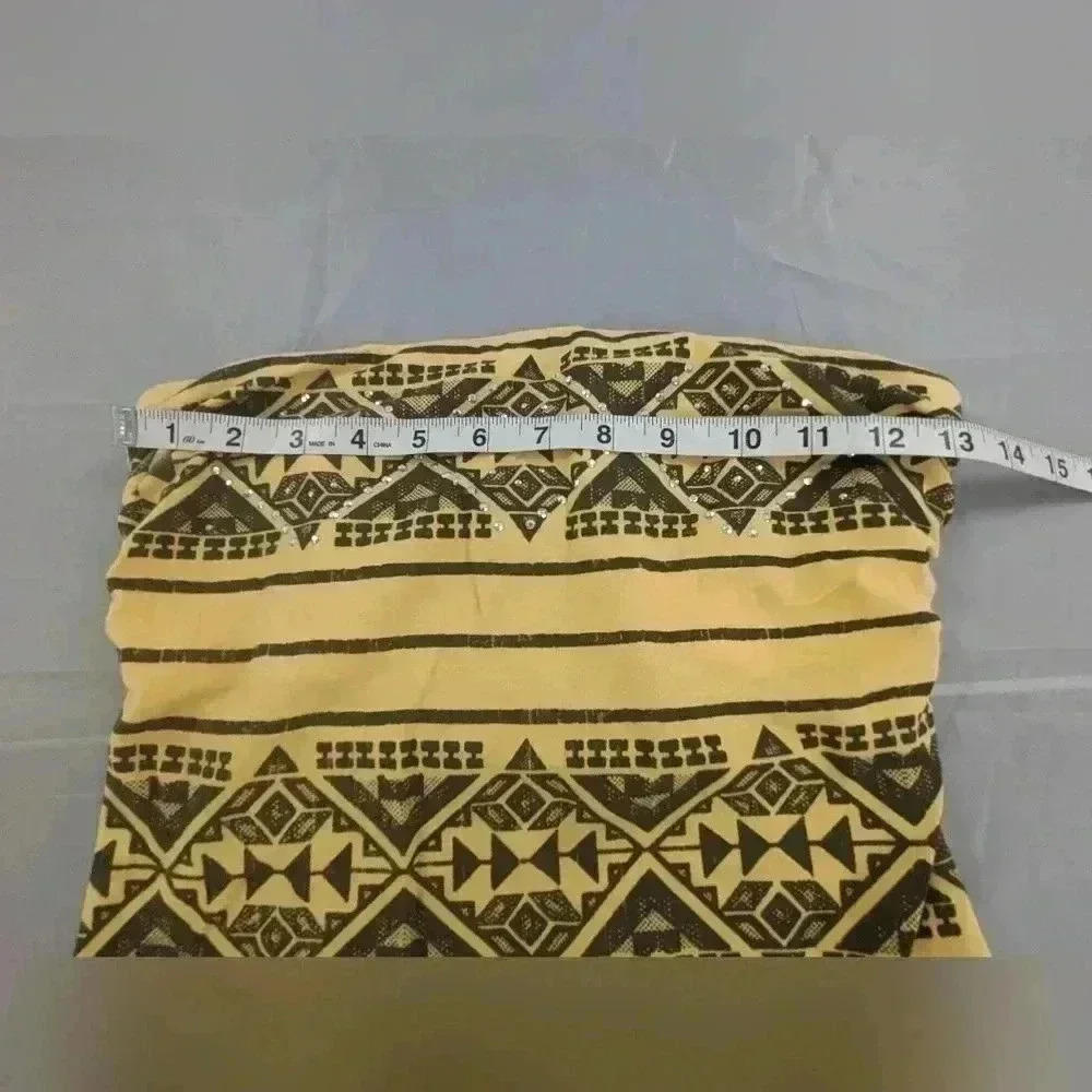 Dolled Up By F.A.N.G Women's Y2K Small Yellow Black Tribal Sleeveless Tube Top - Picture 8 of 9